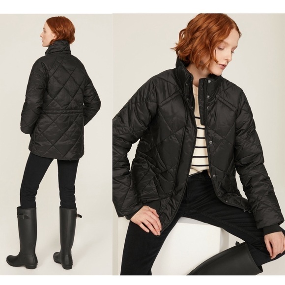 NWT BARBOUR Hoxa Diamond Quilted High Neck Drawcord Waist Slim Puffer Coat 2X - Picture 2 of 9